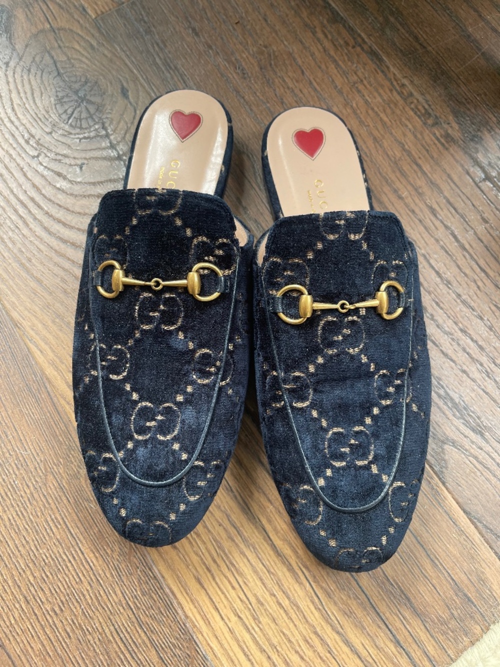 Blue velvet Gucci horsebit slides Size 40/9.5